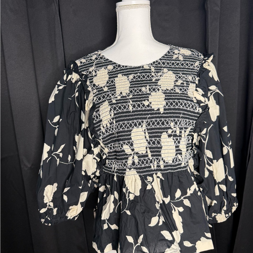 Dance & Marvel Black and Cream Floral Long Sleeve Dress